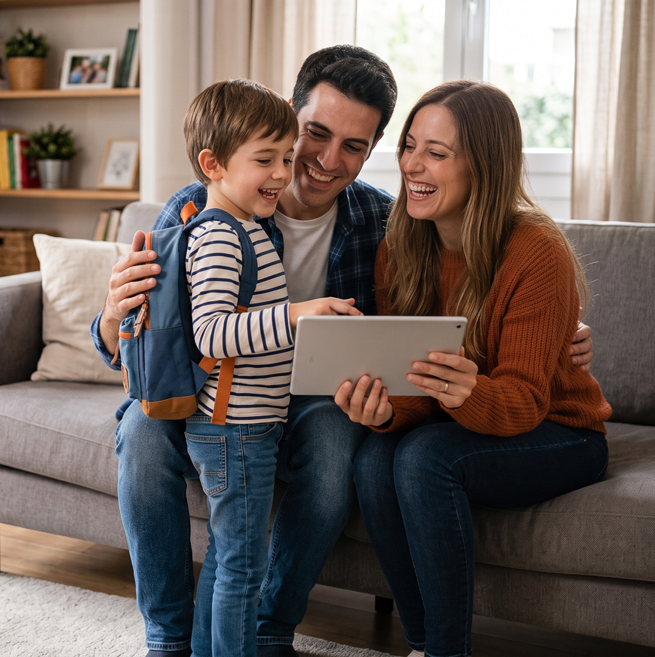 Familia aprendiendo con MindED en una tableta