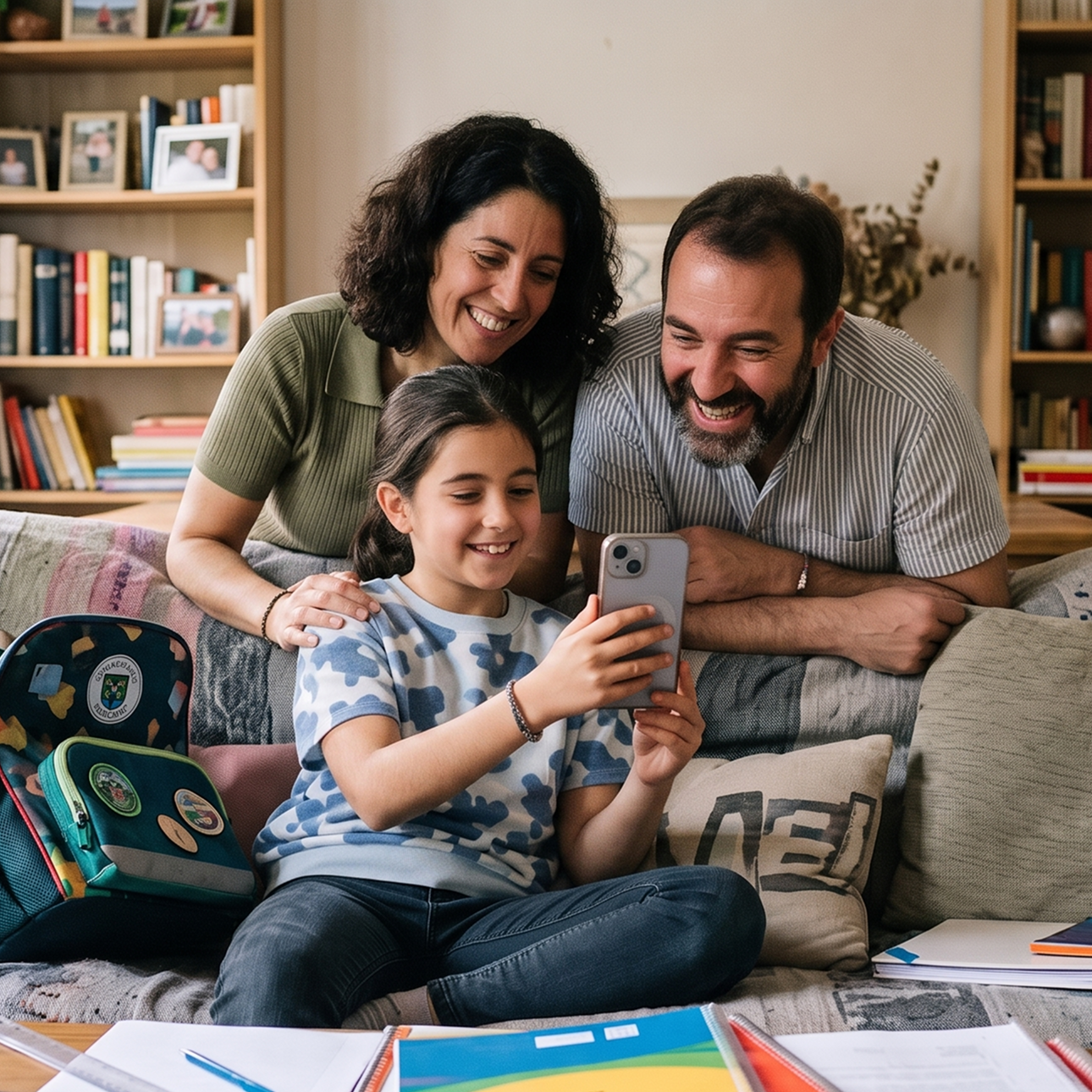 Familia aprendiendo con MindED en una tableta