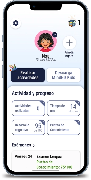 Panel de progreso en la app para padres