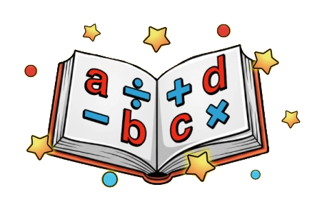 Libro abierto con letras y operaciones matemáticas